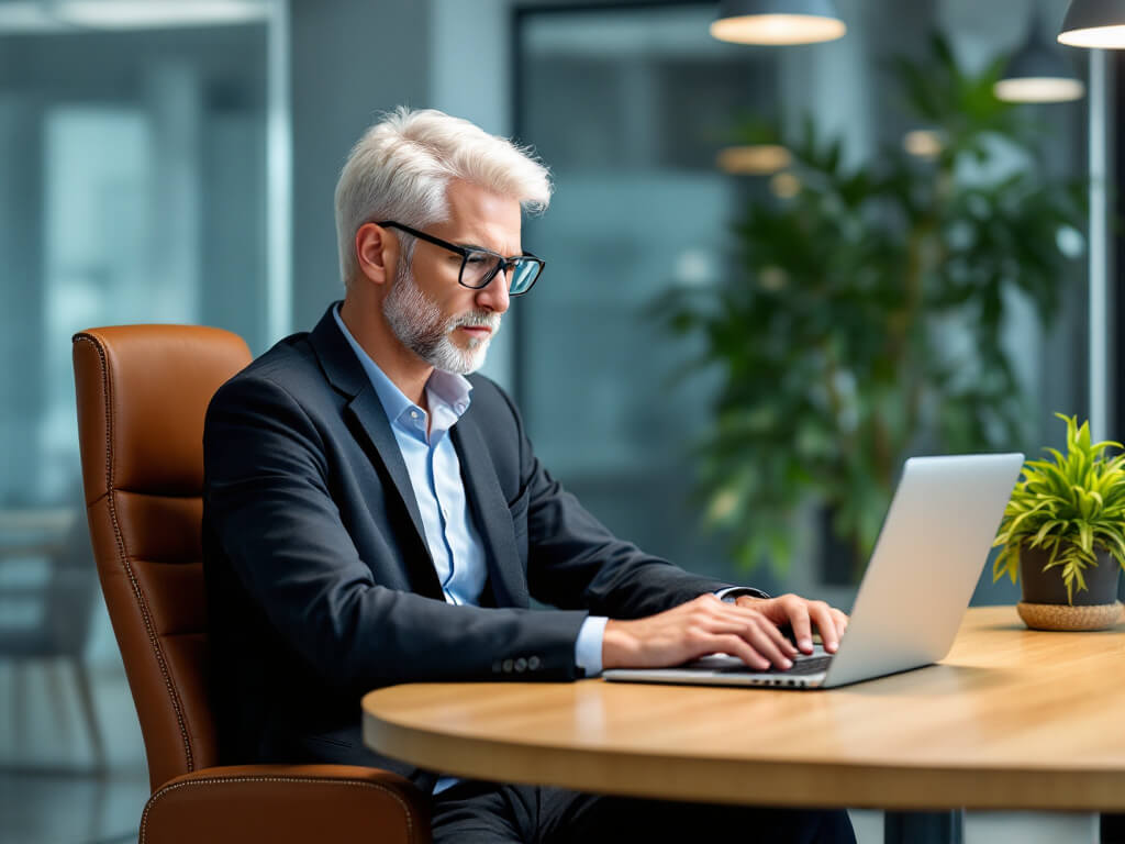 13 Herramientas con Inteligencia Artificial que Transformarán tu Pyme 4 empresario trabajando en computadora con inteligencia artificial
